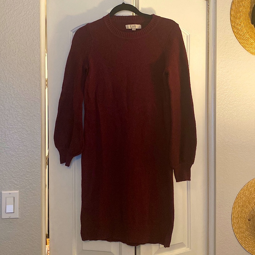 LOFT Burgundy Long Sleeve Dress